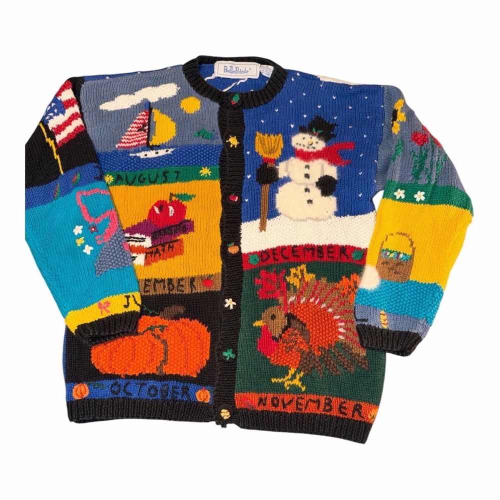 Vintage Belle Pointe 12 Month Calendar M Cardigan Seasonal 3D Knit Grandmacore